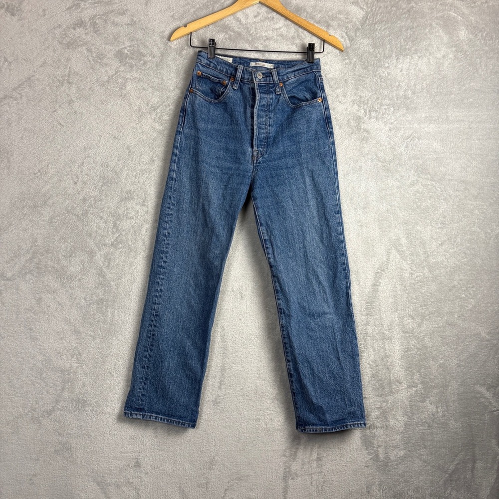 Levi's Jeans Ribcage Straight 27 Blue High Rise Button Fly Denim Dark Wash Retro